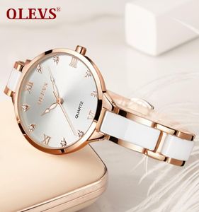 Женщины Olevs смотрят роскошные модные розовые модные водонепроницаемые керамики бриллианты, дамы, часы, наручные часы Высококачественные C190412037756677111