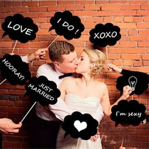 Fai da te 10 pezzi Black Cards 10pcs bastoncini+gesso+colla percorsi per foto di cingol adorano la decorazione del matrimonio fai-da-te per le feste photobooth- per oggetti di fotografia fai-da-te oggetti di scena