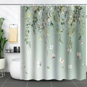 Cortinas de chuveiro folhas de aquarela na planta superior com cortina de decoração de banheiro floral 180 180cm 12 ganchos