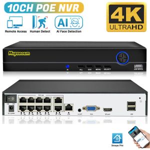 Inspelare 4K 10CH POE NVR 8MP CCTV Säkerhetssystem Face Detection H.265+ Network Surveillance Audio Video Recorder Xmeye Remote Access
