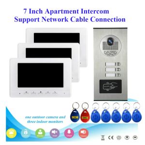 Intercom 6 Units Apartment Wired Network Cable Video Door Phone Doorbell Intercom System 7 Inch Monitor RFID Access Unlock Door Intercom