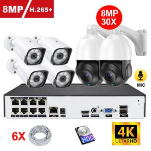 Sistema 8CH 8MP CCTV Segurança H.265 Sistema de câmera Kit de vigilância de vídeo caseiro 4K 30x Zoom PTZ Câmera Audio Outdoor IP Camera Poe NVR Conjunto