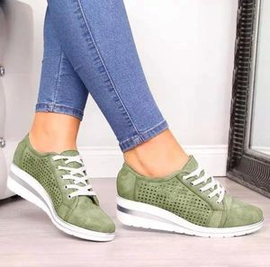 Casual Shoes Fashion Women's Wedges Hollow Out Lace-up Sneakers Rubber Women Flat