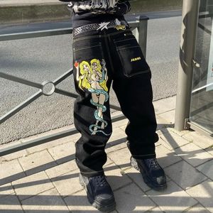 Y2K Hip Hop Anime Diabo Prinha Crowboy Long Pants Longo Cantura baixa Jeans larga Jeans Mulher Vintage Fashion Loose Denim Troushers 240327