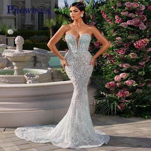 Party Dresses Prowinea Glamorous Sweetheart Prom Pearls Crystals Mermaid Sweep Train Applicies Vestidos de Festa på beställning