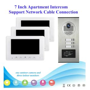 Intercom SmartYIBA 3 Units Families Video Door Phone Network Cable Connection Multi Call Buttons Intercom Doorbell for Apartment /Homes