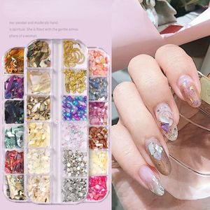 2024 Nail Art Shell Stone Set with 12 Mixed Colors in Japanese Style Jewelry Box