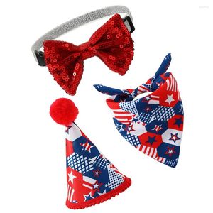 Köpek Giyim 1 Seti 4 Temmuz Kostüm Amerikan Bayrağı Yay Patriotic Pet Hat Üçgen Eşarp