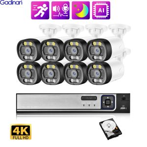 Sistema Gadinan Ultra HD Sistema de câmeras de segurança 4K Twoway Audio 8CH NVR POE AI CAM 5MP 8MP AUTO AUTO AUTO NOITE DE VÍDEO DE VÍDEO DE VÍDEO DE VÍDEO