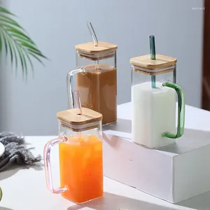 Vinglas med hög stor multifunktionell med färgad borosilikat kopp hushållsglas kapacitet handtag fyrkantig juice