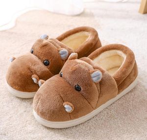 Women039s slippers home Cotton Room shoes Cute Hippo Animal plush slippers Indoor Nonslip Family shoes Y2010262028484