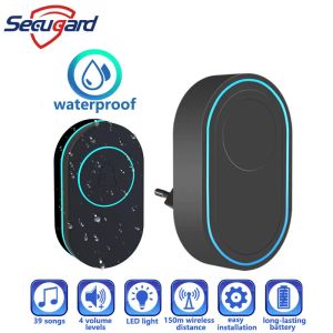 Doorbell Wireless Doorbell Waterproof LED Flash Welcome Door Bell 39 Songs Ringtone 150M Remote 433MHz Smart Home Elderly Call SOS Alarm