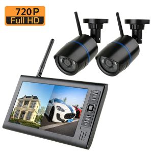 System 7 Zoll TFT Digital 2,4G drahtlose Kameras Audio Video Baby Monitore 4Ch Quad DVR -Sicherheitssystem mit IR -Nachtlicht 2 Kamera