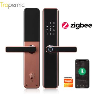 Lock 6068 Body Tuya Zigbee Locks porta Alexa Control Voice Biometric Impronta Smart Entry Home Hand Home App Digital Intelligent Lock