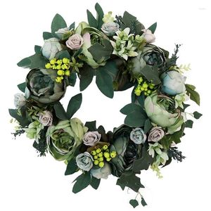 Flores decorativas Sv-Peony Wrinalh Summer 13 polegadas Artificial Rose Floral Twig Silk Lvy Wall Decoration for Front Door com folhas verdes