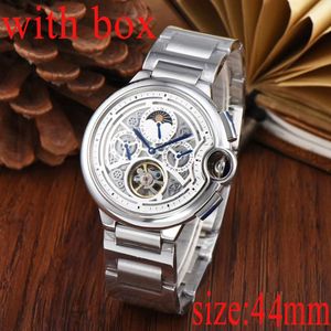 MENS Titta på lyxiga multifunktionella runda Dial Fashionable och Cool Watch Designer High Quality Mechanical Movement Watch rostfritt stål Vattentät klocka 44mm