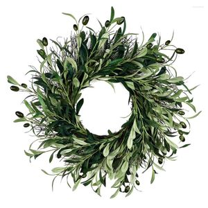 Decorative Flowers 45cm Artificial Green Olive Wreath Greenery With Leaves Bean For Front Door Farmhouse Home Wall Window Decor