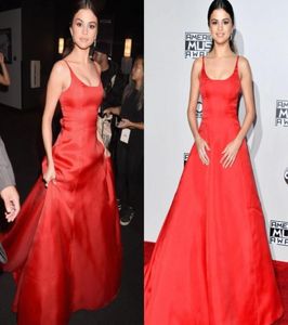 Simple Red Prom Dresses Long Spaghetti Straps Satin A line Plain Sexy Red Carpet Dresses Evening Wear Zipper Back Celebrity Party 3664755