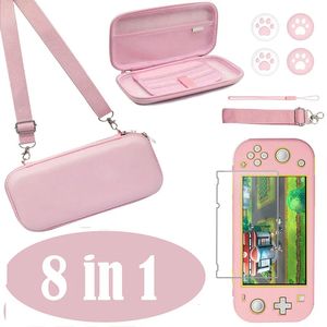 Rosa bärfodral för Nintendo Switch Lite Console Cover Pouch Glass Screen Protector Thumb Stick Grips Travel Accessories 240322