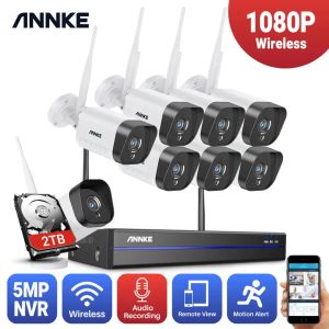 System Annke 8ch 1080p FHD Wi -Fi Wireless NVR CCTV System 4PCS IP -камера Wi -Fi Wi -Fi Wifi Водостойкие наборы камеры безопасности камеры CCTV