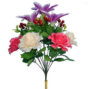 Dekorativa blommor för kyrkogårdssimulering Plant Nordic Hone Decoration Creative Rose Lily High Quality Perfect Gravestone Decor Bouquet