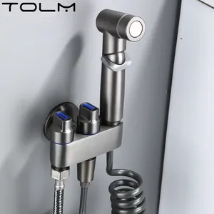 Bathroom Sink Faucets TOLM Hand Protable Toilet Bdet Sprayer Gun Push Button Handheld Faucet Home Shower Head Hose Self-Cleaning