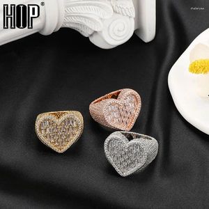 Cluster Rings Hip Hop Iced Out Bling Charm Heart Baguette Ring Mens Gold Silver Color Cubic Zirconia For Men Women smyckespresent