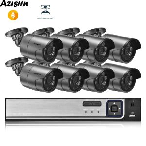 Sistem Azishn Yüz Algılama 8CH POE NVR CCTV Sistem Kiti HD 5MP H.265 Ses Su Geçirmez Mermi IP Kamera Ev Güvenlik Gözetim Seti