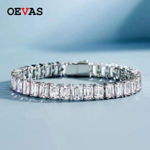 Bracciali oevas 100% sterling sier 4*6 mm smeraldo taglio ad alto diamante di diamante di carbonio per donne fidanzati festa di matrimonio gioielli