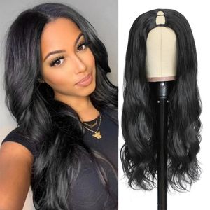 824 Inch Upgrade Glueless Long Wavy V Part Synthetic Body Wave s 150 Density Natural Color Cosplay Daily Use Hair 240327