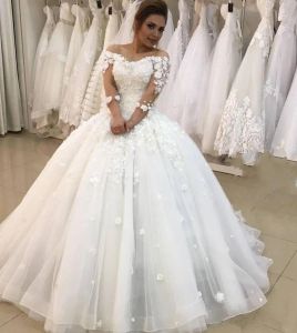 Abiti sexy abiti da sposa 3dflorali abiti da sposa più taglia arabi arabi 3/4 a maniche lunghe Vestido de novi Lace Lace sul retro Princess Bridal G