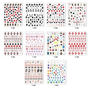 2024 3D Poker Oyunu Yapıştırıcı Çivi Sticker Oyun Kartları Tasarım Dekorasyonları Manikür Mektubu Tırnak Sanatı Çıkartmaları için Kalp Kaydırıcılar - Poker Çivi İçin