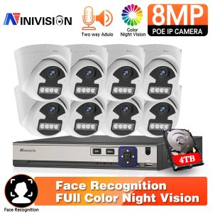 SYSTEM NINIVISION Security System System 8CH 8MP Poe NVR Kit kamera IP Dwukrotny sposób wykrywania twarzy audio Outdoor P2P Zestaw nadzoru wideo