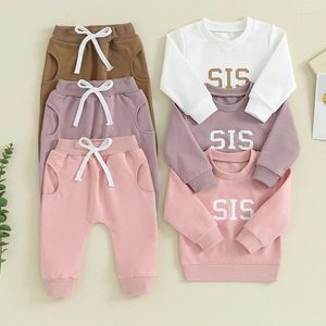 Clothing Sets SUNSIOM Baby Girl Outfits Toddler Letter Print Long Sleeve Round Neck Sweatshirt And Solid Color Pants Born Fall 2 Piece Set