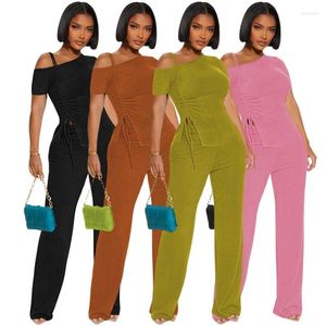 Beach Outlet For Women 2024 Wear Cover Up Exit Dress Summer Shoulder Short Sleeve Pleated Slim Sexy Two Piece Set Solid