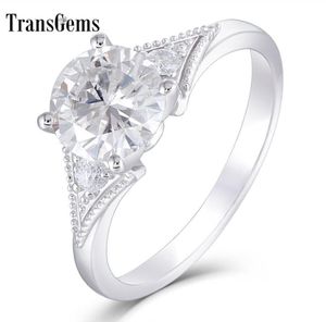 Transgems 14k 585 White Gold Center 15ct 75mm Fg Color Moissanite Two Piece 25mm Side Moissanite Engagement Ring For Women Y1906437890