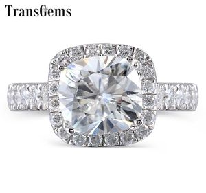 Transgems Center 2ct 75mm Gh Color Cushion Cut Halo Engagement For Women Platinum Plated Silver Sterling Silver 925 Ring Gift Y195496523