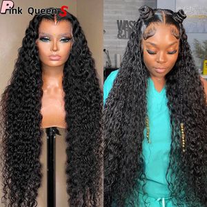 Deep Curl Curl Synthetic Wig Girl Girl Long Black Curl Fibra de calor Natural Hairle 13x4 Lace Front peruca diariamente Uso