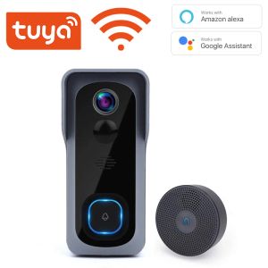 Doorbell Tuya Kablosuz WiFi 1080p Video Kapı Zili, Google ve Alexa Su Geçirmez Kapı Zili Akıllı Yaşamla Uyumlu Pil USB Chime