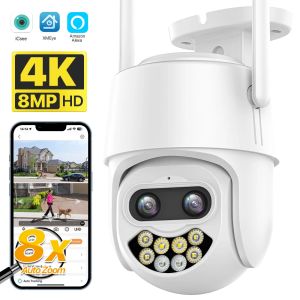 Kameralar 4K 8MP çift lens wifi ip kamera 8x zoom açık ptz kamera otomatik izleme 1080p 4MP CCTV gözetim desteği Alexa Xmeye ICSEE