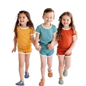 Baby Cotton Dinventgown Sets Infant Bottom 2pcs Toddler meninos meninos Trendy Manga curta Home Wear Pijamas Conjunto 03Year 240325