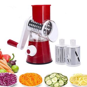 赤い多機能野菜カッターシュレッダースライサー操作が簡単で、3つの切削工具を装備したシンプルな洗浄を設置します。