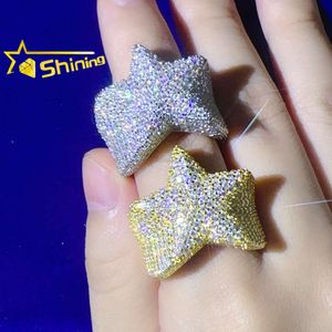 Iced Out Diamond Rings Real Gold Plated 925 Sterling Silver Moissanite Stars Rings Hip Hop Jewelry