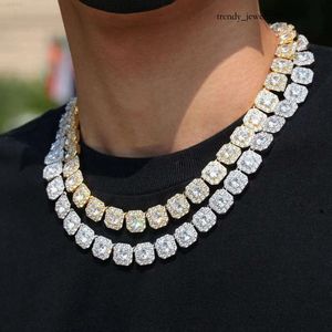 Хип -хоп рэп -модные ювелирные украшения 10 мм ожерелья кубинская мойссанитовая теннисная цепь стерлинговые квадратные колье в квадрате