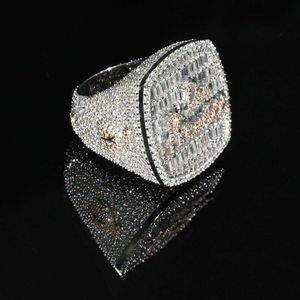 Горячая продажа VVS Moissanite Hip Hop Ring Pass Pass Test Test Baguette Cut Gold Lated 925 Серебряные мелкие ювелирные кольца для мужчин женщин