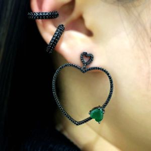 Ohrringe Böhmian Big Heart Hoop Ohrring Schwarz Gold Ohrmanschette grünblau Liebe Herz Kubikzirkonia Party Punk Frauen Mode Schmuck CZ