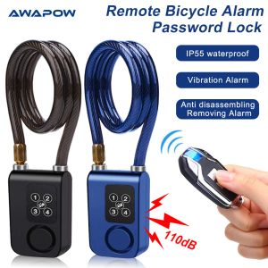 Sats Awapow Bike Alarm Code Lock Fjärrkontroll BICYCLE ALARM 110DB Antitheft Säkerhet Cykling Motorcykel 4Digit Lösningslås