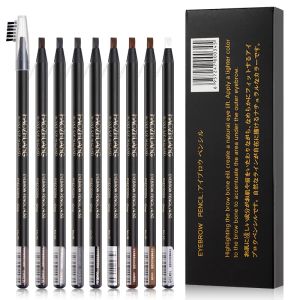 Maschine 12pcs/Box Haozhuang wasserdichte Augenbrauen Bleistift brauner kosmetischer Stift natürliche langlastende Tattoo Pinsel Make -up Set Schönheit