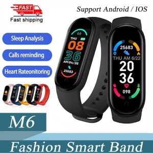 Bileklikler Orijinal M6 Akıllı Saat Erkekleri Kadın Kalp Hızı Fitness Sports Bileklik Akıllı Bilezik Xiaomi IOS PK M4 M5 Y68 D18