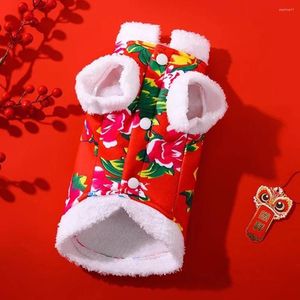 Dog Apparel Cat Clothes Chinese Ethnic Flower Printing Cotton-Padded Jacket Teddy Bear Bomei Keji Puppy Year Festive Plush